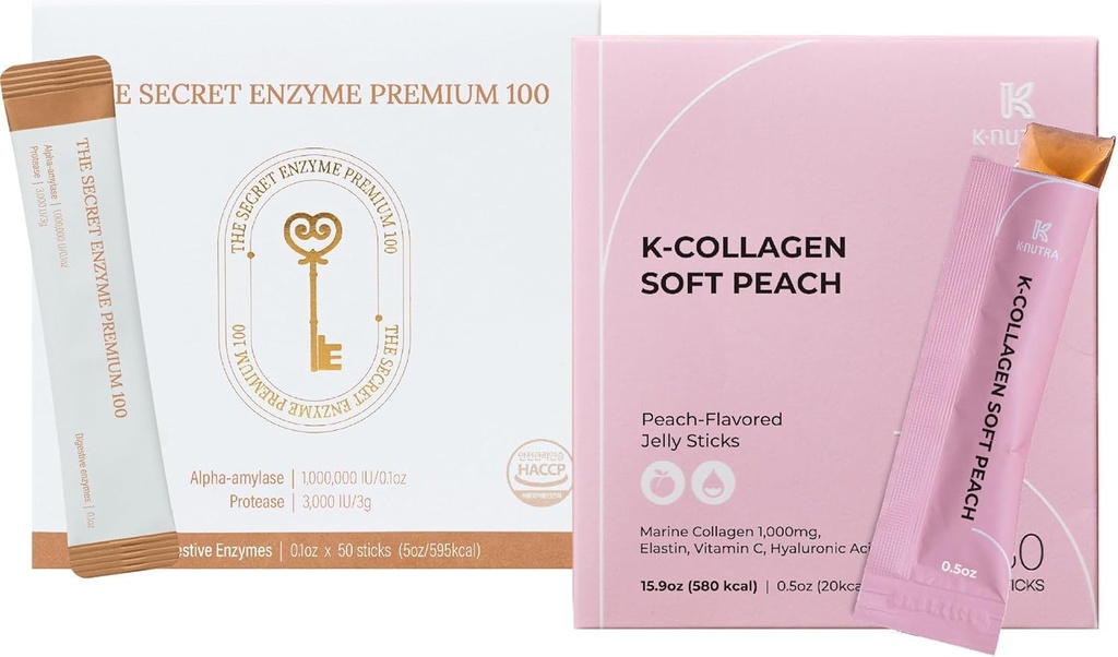 Skrivnost Enzyme Premium 100 (50 palice) & K-Collagen Soft Brease Collagen Jelly (30 palice) za prebavno zdravje, zdravje kože