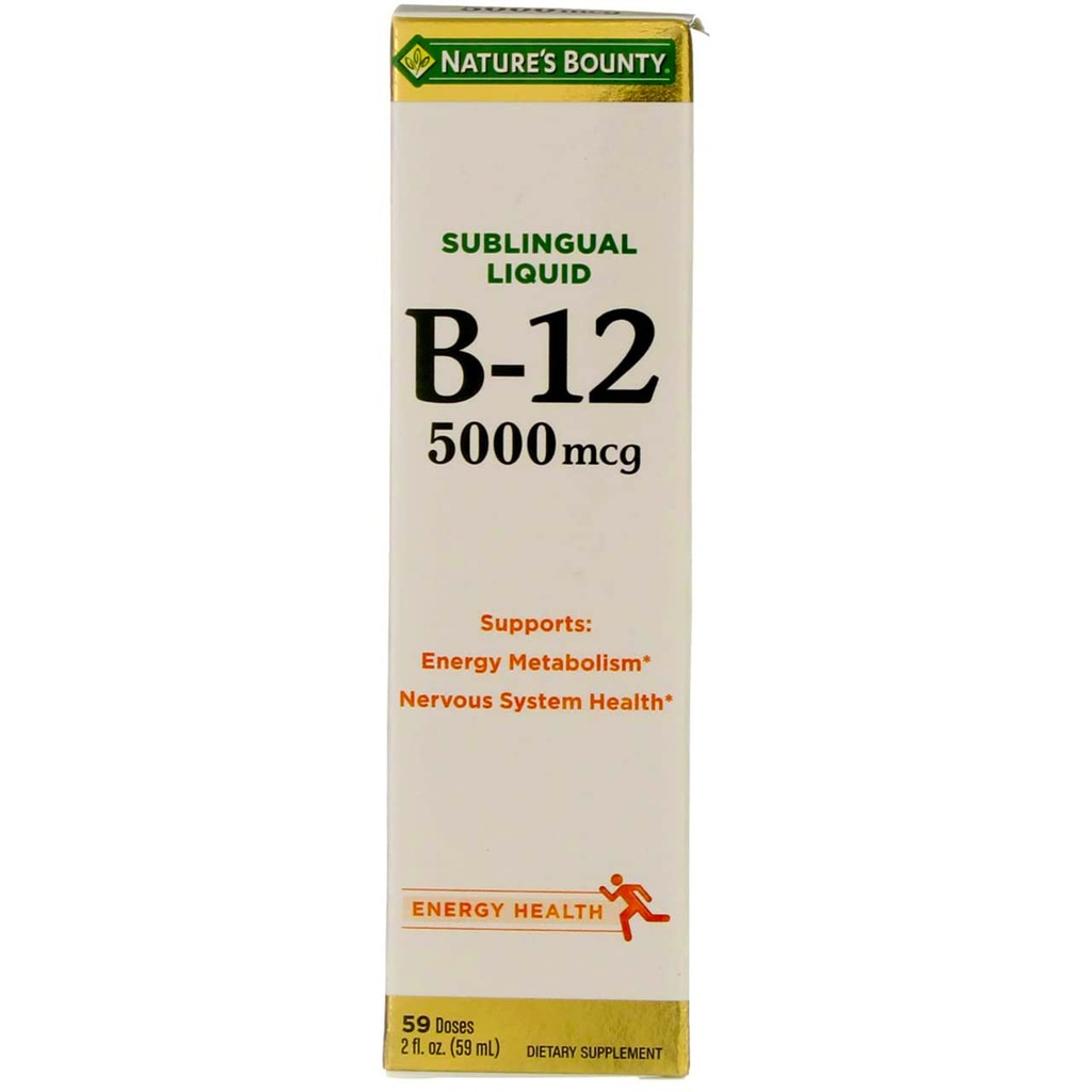 Bounty narave B-12 5000 mcg Podjezično zdravje tekoče energije 2 oz (pakiranje 4)
