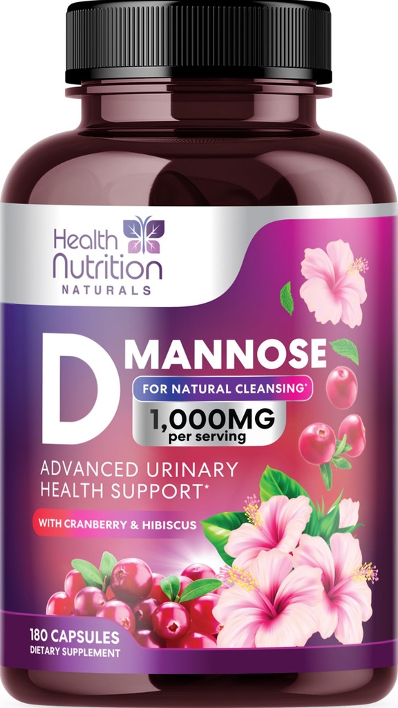 D-monoza dodatek 1.350mg - z brusnice, Hibiscus & Dandelion - hitro delovanje, naravni sečni trakt & mehur Podpora za ženske & moške – Flush & Cleanse Nečistosti – Non-GMO, Vegan – 180 Kapsule