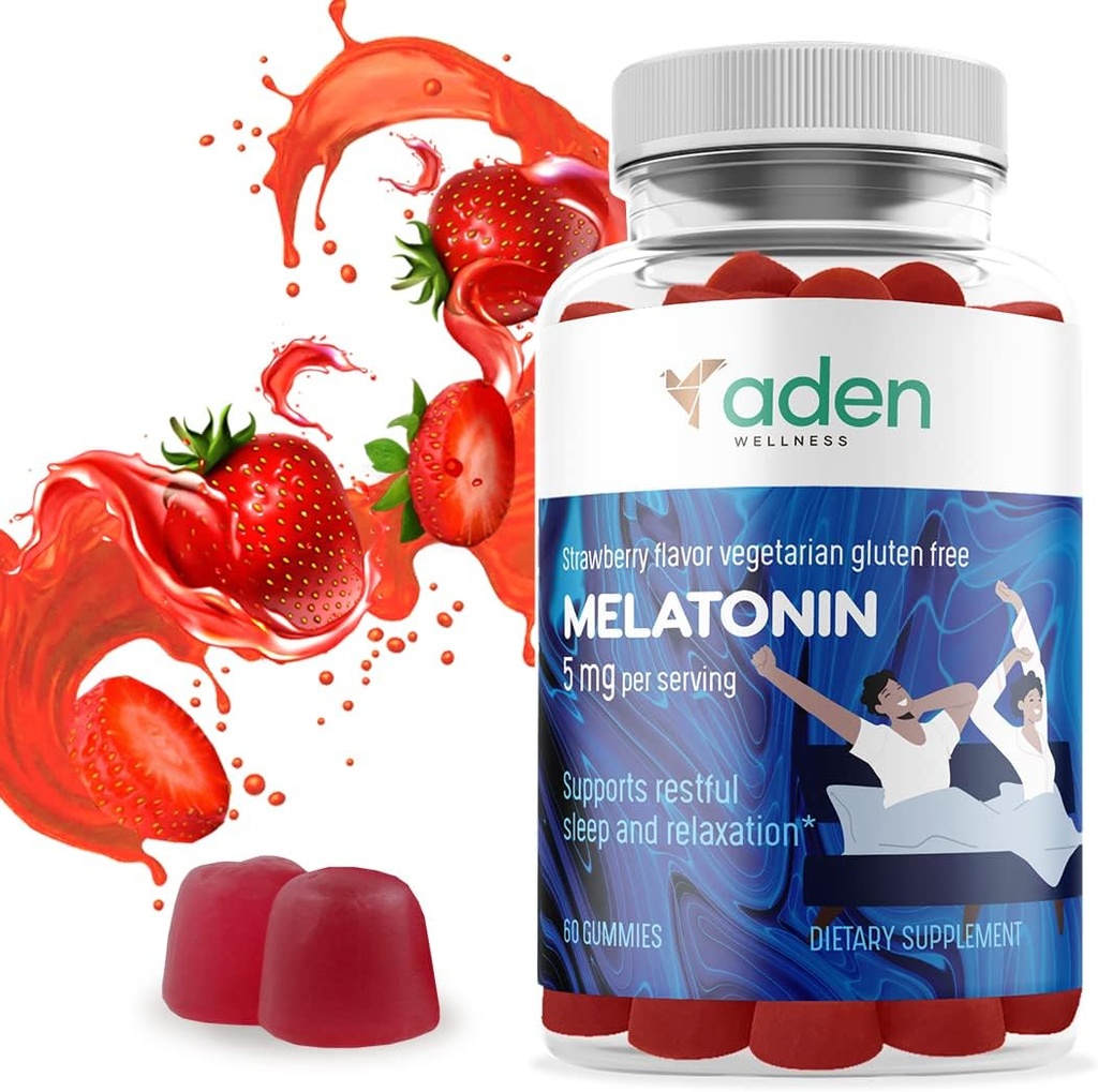 Dodatna moč Melatonin Gumiji za odrasle in najstnike - 5 mg na strežbo - naravni pripomočki - mirni Gumiji za lahko noč počitek - 60 žveči