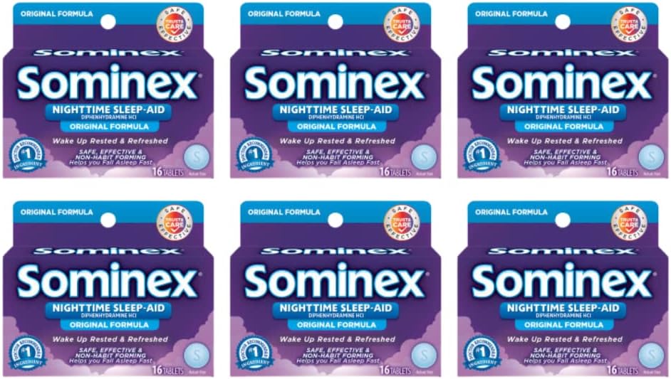 Sominex Night Time Sleep-Aid z difenhidramin HCl 25 mg, Original Formula, 16 tablet, (paket s 6)