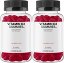 Koda Vitamin D3 Gummy Vitamini, Vitamin D3 5000 i.e. Gumiji Holekalciferol 125 μg, Mehki pektin Based, Živalski želatina-free Gummy, Gumies Vitamini, Okusna jagoda, Ne-GMO - 2-pak