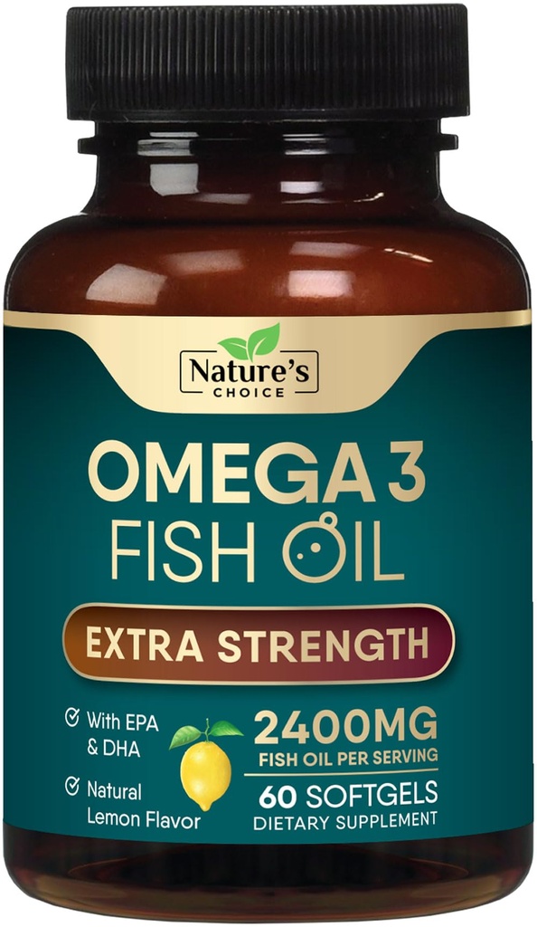 Omega 3 ribje olje dodatek 2400 mg - Trojna moč EPA & DHA ribje olje Omega 3, Essential Maščobne kisline Dopolnilo softgels, Možgani in srce podpora za zdravje, Gluten Free Non-GMO, 60 Softgels