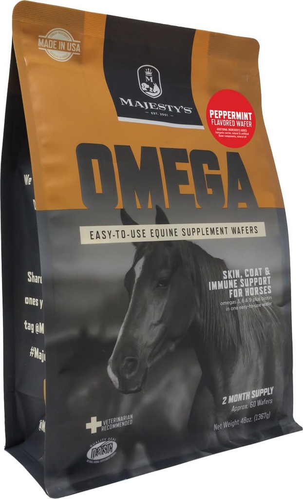 Veličanstvo Omega Wafers - Superior Horse/Equine Skin, Coat, in Imunska podpora dodatek - Omega 3, 6, 9 in Biotin (Peppermint, 60 grof)