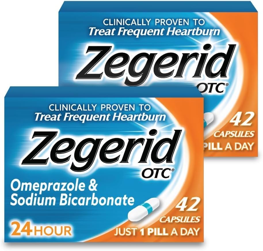 Zegerid OTC, Omeprazol Plus natrijev bikarbonat, 24 ur, zaviralec protonske črpalke (PPI), zdravilo z zgago, reduktor kislin, dve 42-kratni škatli