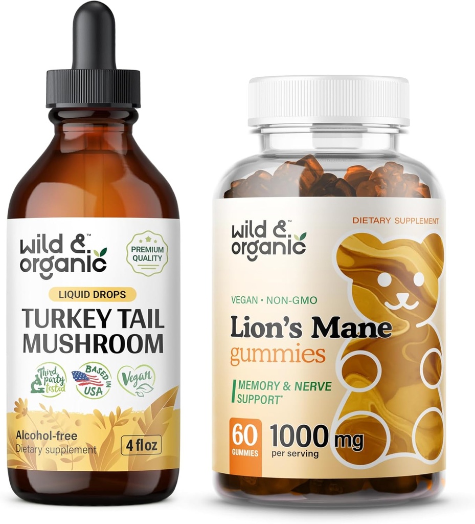 Divja in organska Turčija Tail Tinkture 4 fl oz & Lion's Mane Gummies