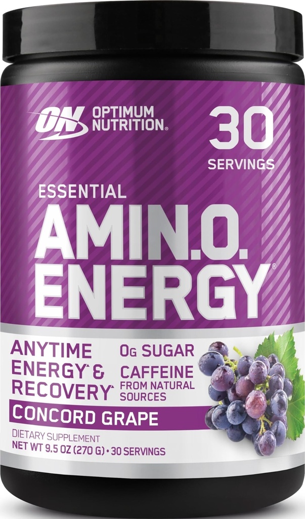Optimum Nutrition Amino Energy - Pred vadbo z zelenim čajem, BCAA, Aminokisline, Keto Prijazno, izvleček zelene kave, Energy Powder - Concord Grozd, 30 Servingov