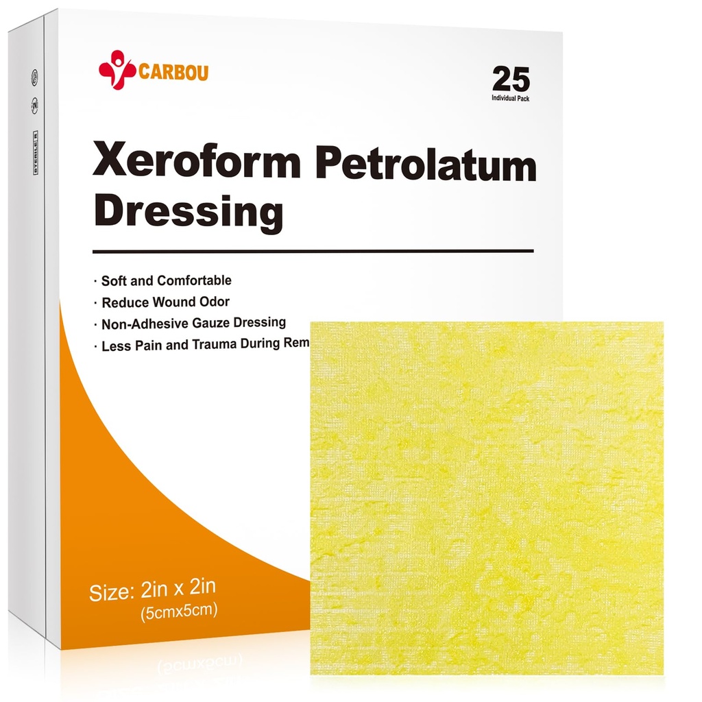 Carbou Medical Xeroform Petrolatum oblačenje 2"x2", 25 Individualno pakiranje, Nedosledni Gaze Pads, Soft Fine Mesh Gaze Patch za nego ran, opekline, Lacerations, Skin Grafts & Kirurški rezi