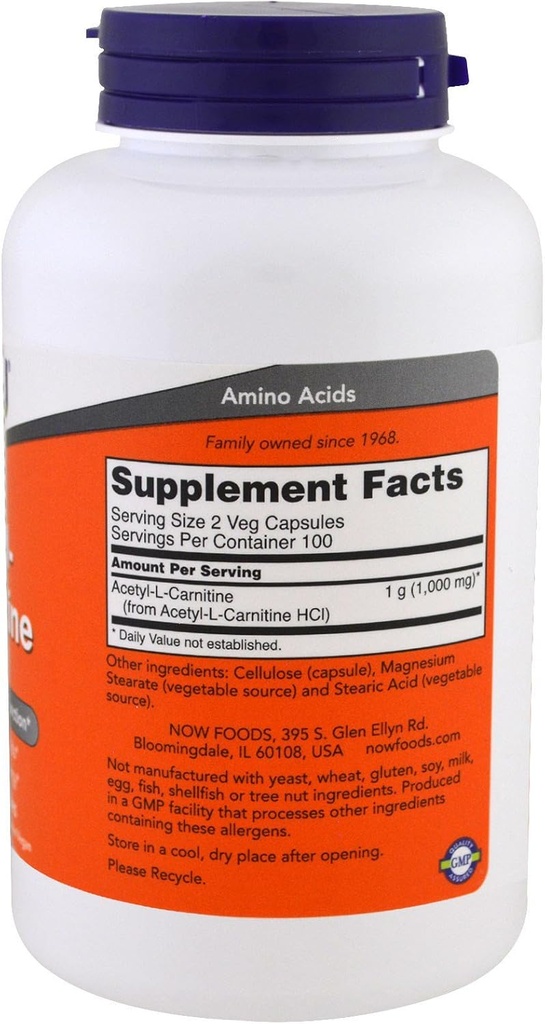 NOW Foods Acetil L-Carnitine 500mg - 200 ct (paket z 2)