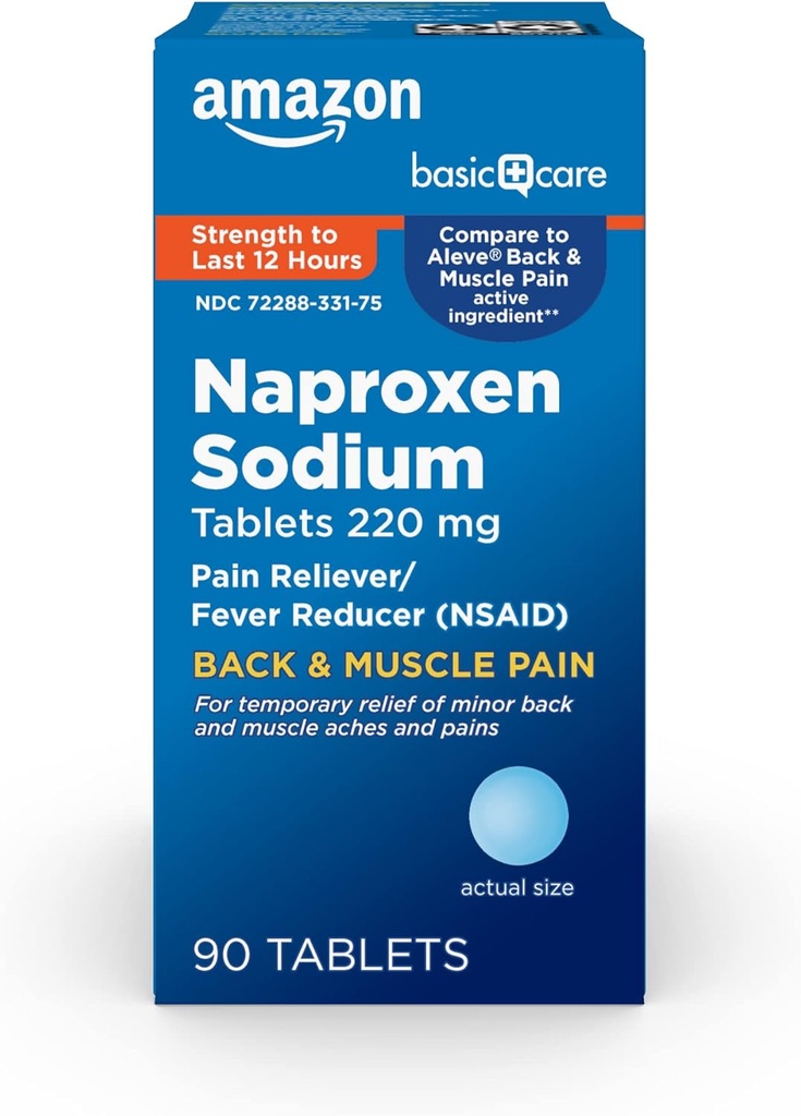 Osnovna nega hrbta in bolečine v mišicah, 220 mg, 12-urna bolečina, Naproxen natrijeve tablete, bolečina Reliever in znižanje telesne temperature, 90
