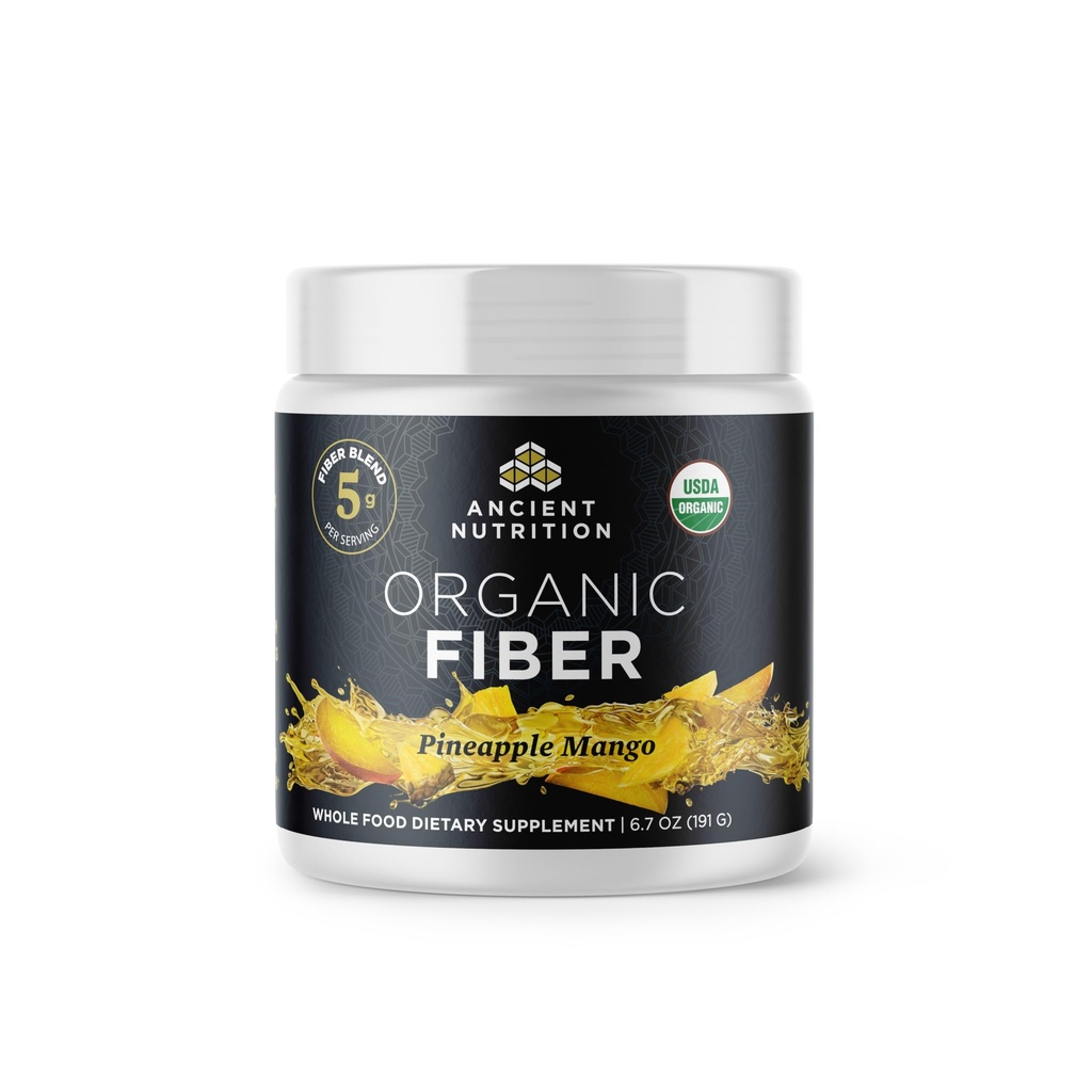 Ancient Nutrition Organic Fiber Powder, Ananapple Mango, Topni Fiber iz Acacia & Konjac Koren, Podpira prebavno zdravje, zmanjša napihnjenost, 6.4 oz