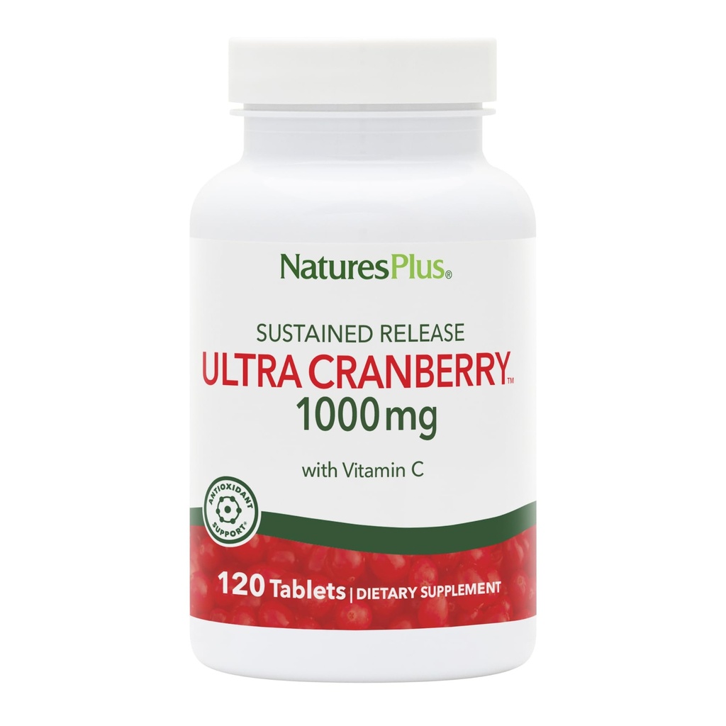NaturesPlus Ultra Cranberry, trajen izpust - 1000mg, 120 Tablete - z vitaminom C - vegetarijansko, Gluten brezplačno - 60 Servinges