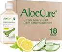 AloeCure USDA Organic Aloe Vera Juice Lemon Flavor - izdelan v 12 urah žetve - Naravna prebavna dopolnila za uravnotežene želodčne kisline - Podpora Prebavne in imunskega zdravja, 18 Btls x 16.7oz