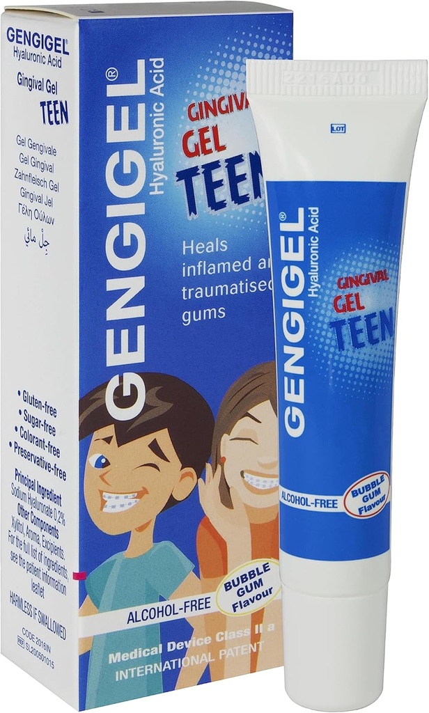 Gengigel Teen Hyaluronic Acid Oralni gel za usta in gumijasto nelagodje (15 ml), Soothes draženje, spodbuja naravno zdravljenje in ščiti občutljivo ustno tkivo, brez paraben ali SLS, Vegan & Kosher