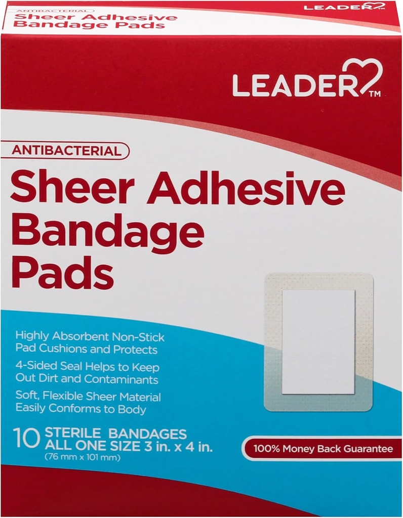 LEADER Sheer Adhesive Bandage Pads, paketi Blends s kožo, Zelo Absorbent Non-Stick Pad, za prvo pomoč in zaščito skrbi za rane , Primerjajte z Band-Aid, Vse eno velikost 3/4" x 4", 100 ct.