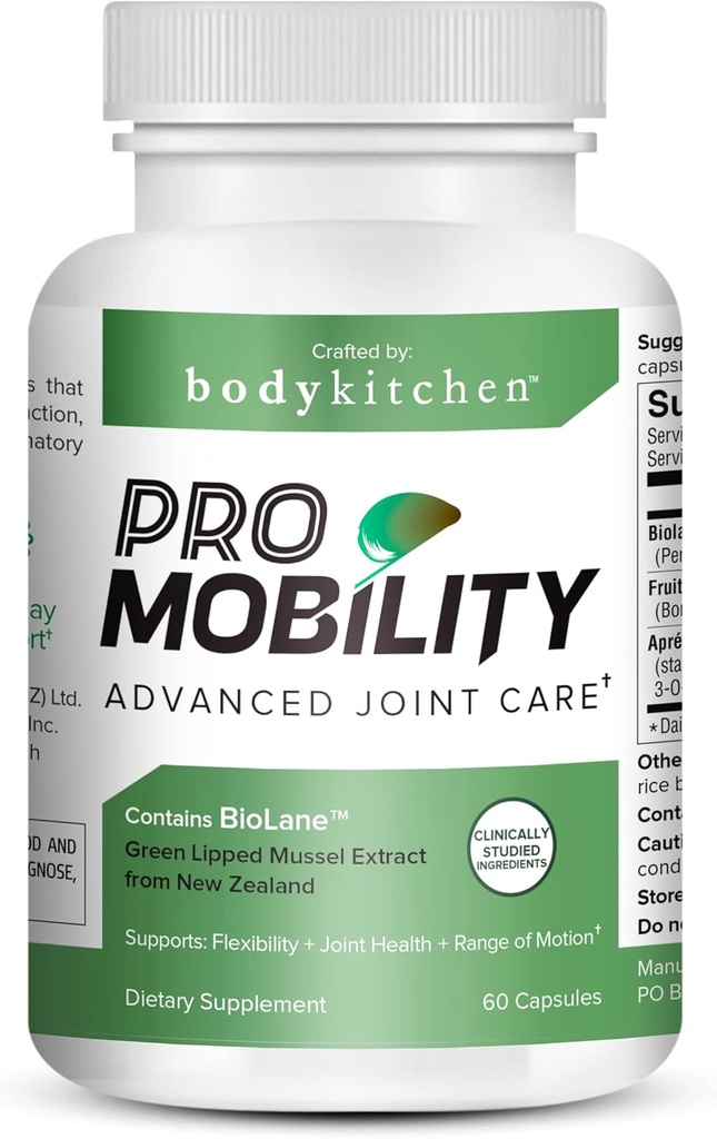 Body Kitchen ProMobility Joint & Muscle Support – 1050 mg Green-Lipple Mussel Extract, FruiteX-B® & Boswellia za mobilnost in udobje (60 kapsul)