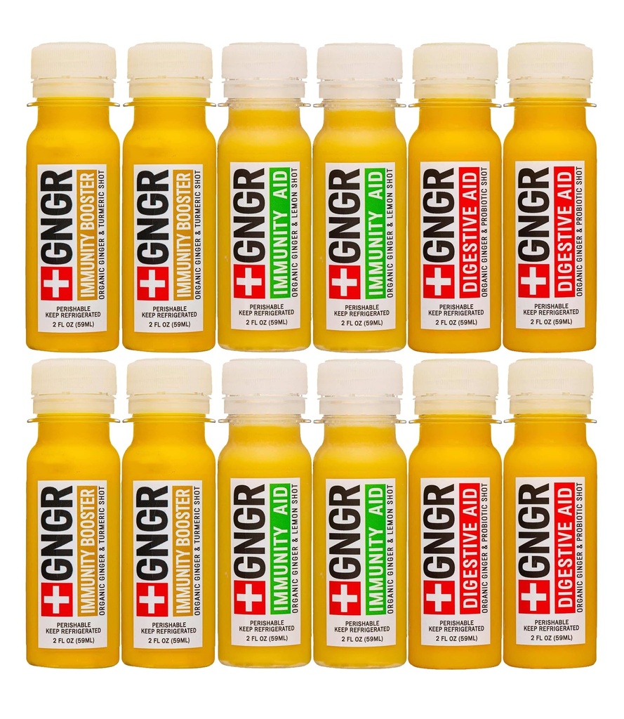 +GNGR Immuniteta Vzorec Organic Ginger Wellness Shots - Premium Ginger Shots za vse naravne prebavne podpore in imunske podpore, Prebavna pomoč, Gut Cleanse in Detox 2 fl oz (Pack of 12)