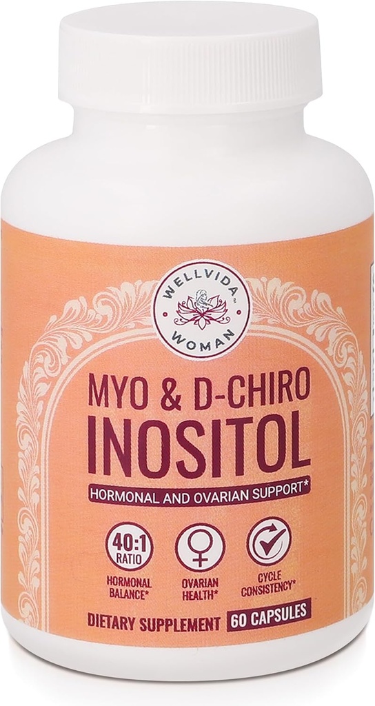 Myo- Inositol & D- Chiro Inositol Dodatna plastenka (60 kapsul) 40: 1 Ratio kapsula za podporo jajčniku Myo- Inositol 1000 mg & D- Chiro 25 mg Kapsule inozitol w/ Caronositol - dnevni inozitol za ženske