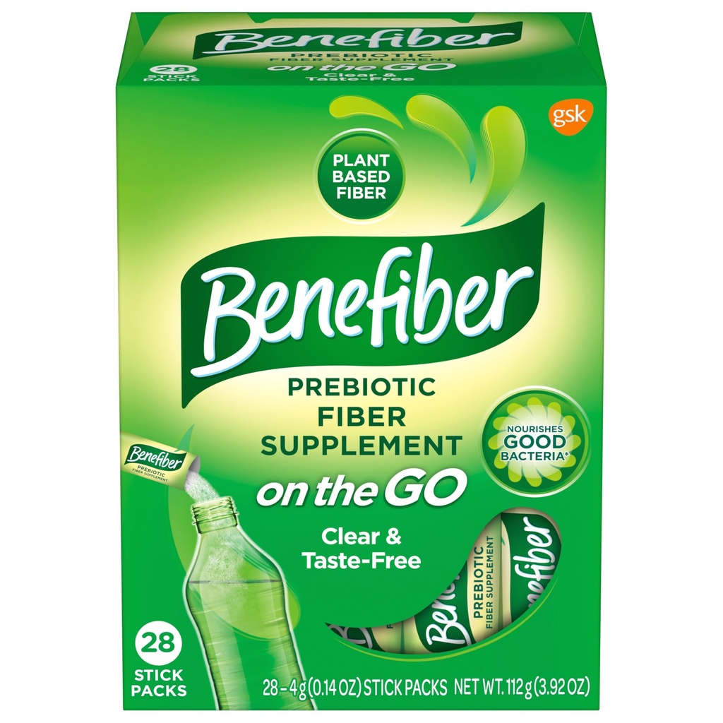 Benefiber On The Go Prebiotic Fiber Supplement Prašek za digestivno zdravje, Daily Fiber, Unflavored - 28 palice (3.92 Ounces)