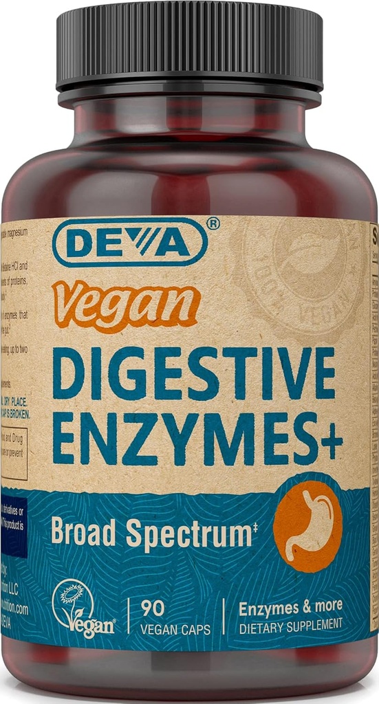 Deva Vegan Vitamini Prebavne encime Plus dodatek - Edinstvena mešanica encimov in zelišč - 90 kapsul, 1-Pack