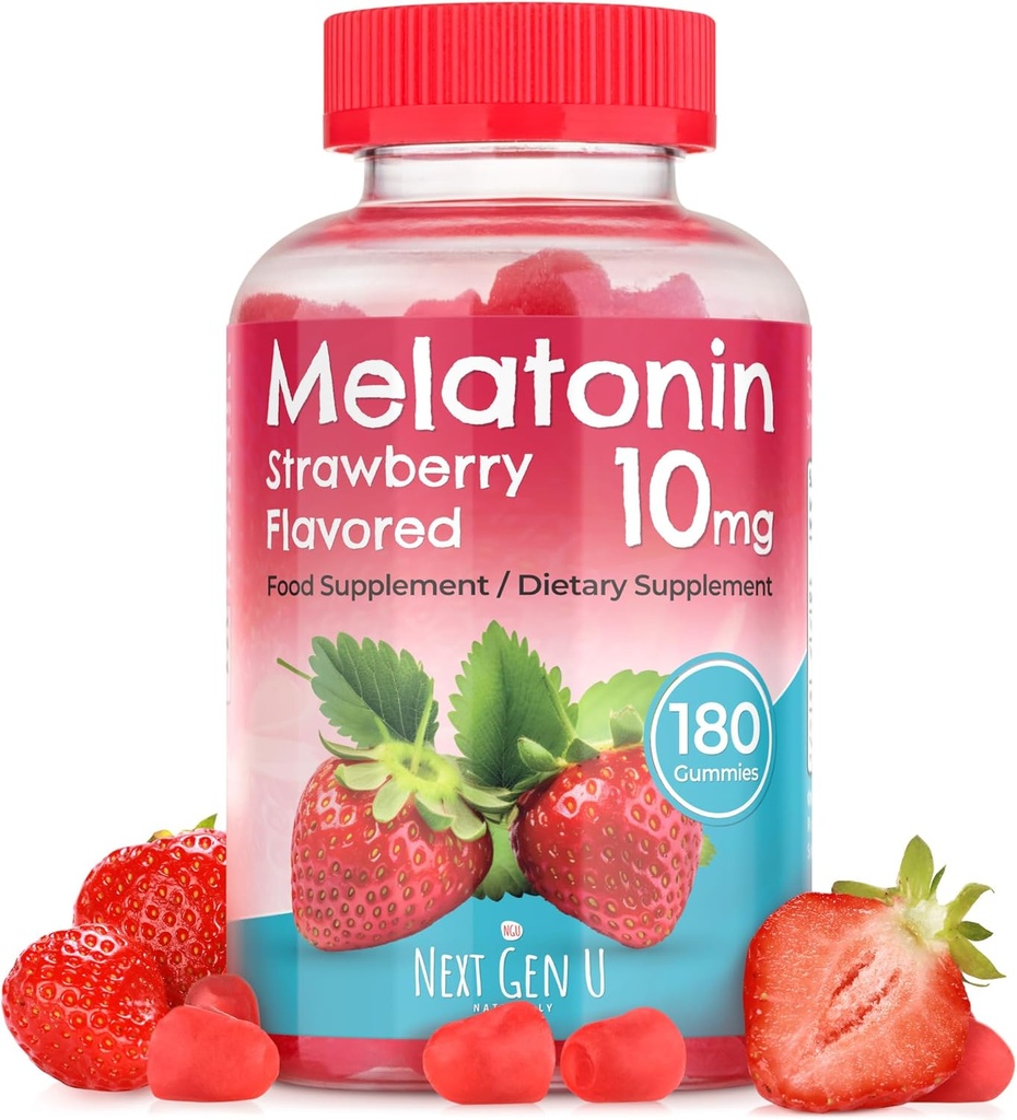 NGU Next Gen U - Melatonin Gummies - 10 mg Prehranska dopolnila - Jagodne arome - 180 Veganski Gummies