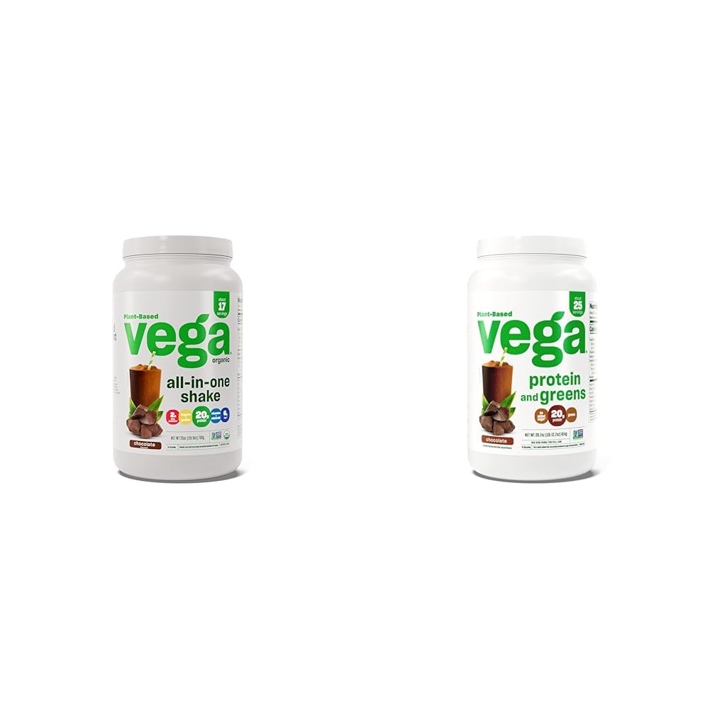 Vega Organic All-in-One Vegan Protein Powder, Čokolada & Beljakovine in Zeleni Beljakovine Powder, Čokolada