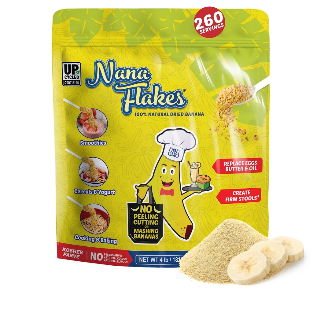 Nana Kosmiči 100% Pure Banana Kosmiči Hrana v prahu 4 lbs - Odličen vir kalija & Fiber, za prebavno zdravje in občasno driska, Debelost obrok - Naravno in pomirjujoče (4 lbs vrečko)