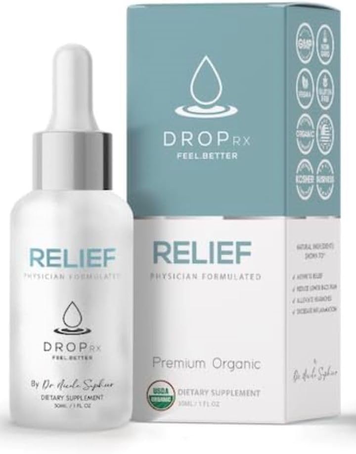 DropRx Relief by Dr. Nicole Saphier – Devils Claw & Organic Ginger Root Extract, Podpira skupno zdravje & Prebavna Wellness , Organic, Non GSOG, Vegan, Gluten Free & Kosher, Made in USA (2 Fl Oz)