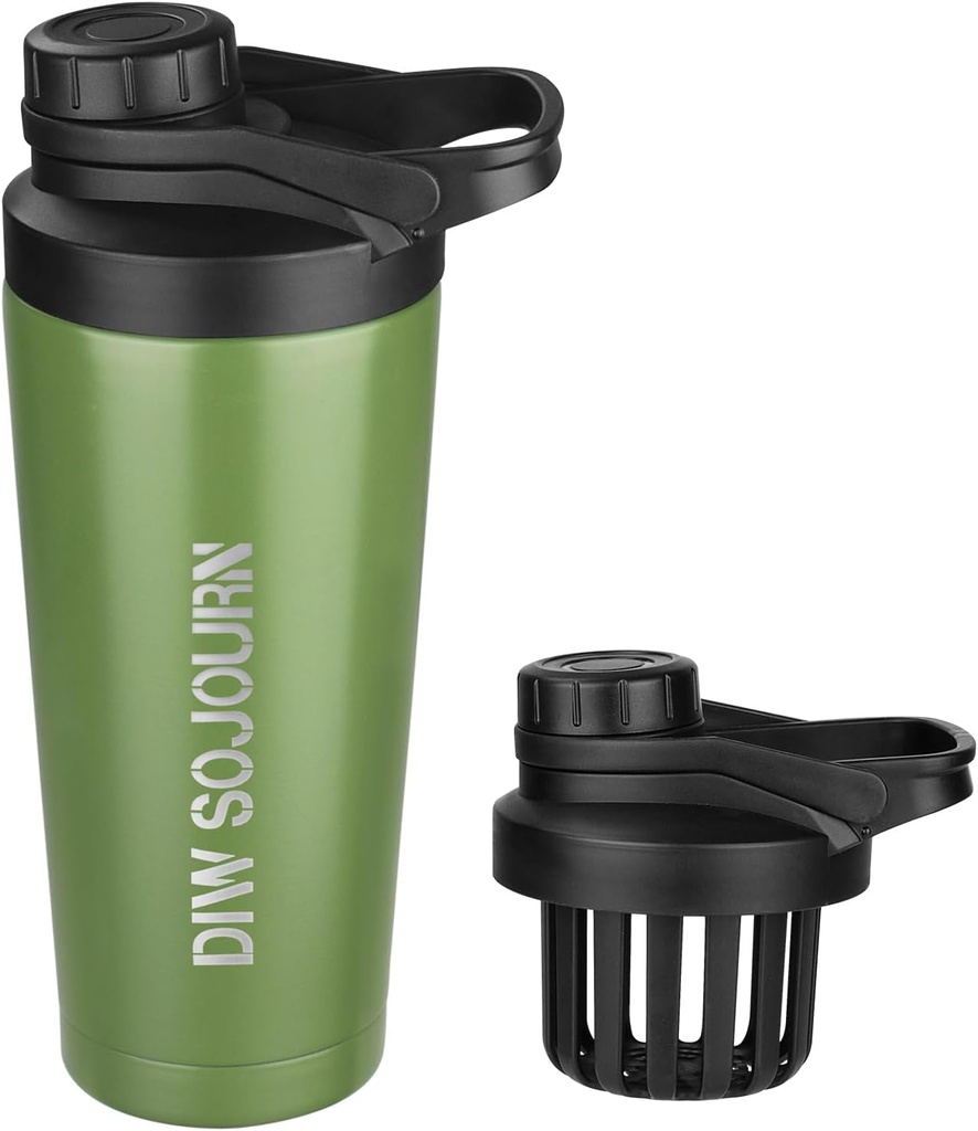 DIW 24 oz Shaker steklenica, Nerjaveče jeklo Shaker steklenica s hrupom brez oblikovanja,Izolirana kovinska Shaker pokal za mešanice beljakovin in pred vadbo,Gym steklenica Shaker(zelen)