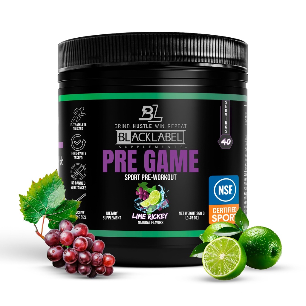 BLACKLABEL dodatki PRE-Igra Pred vadbo v prahu, lime Rickey (40 strežnice) – NSF Certified for Sport – Prilagodljiv 150mg kofein za energijo in fokus – Nizko stimulant Pred vadbo za moške in ženske