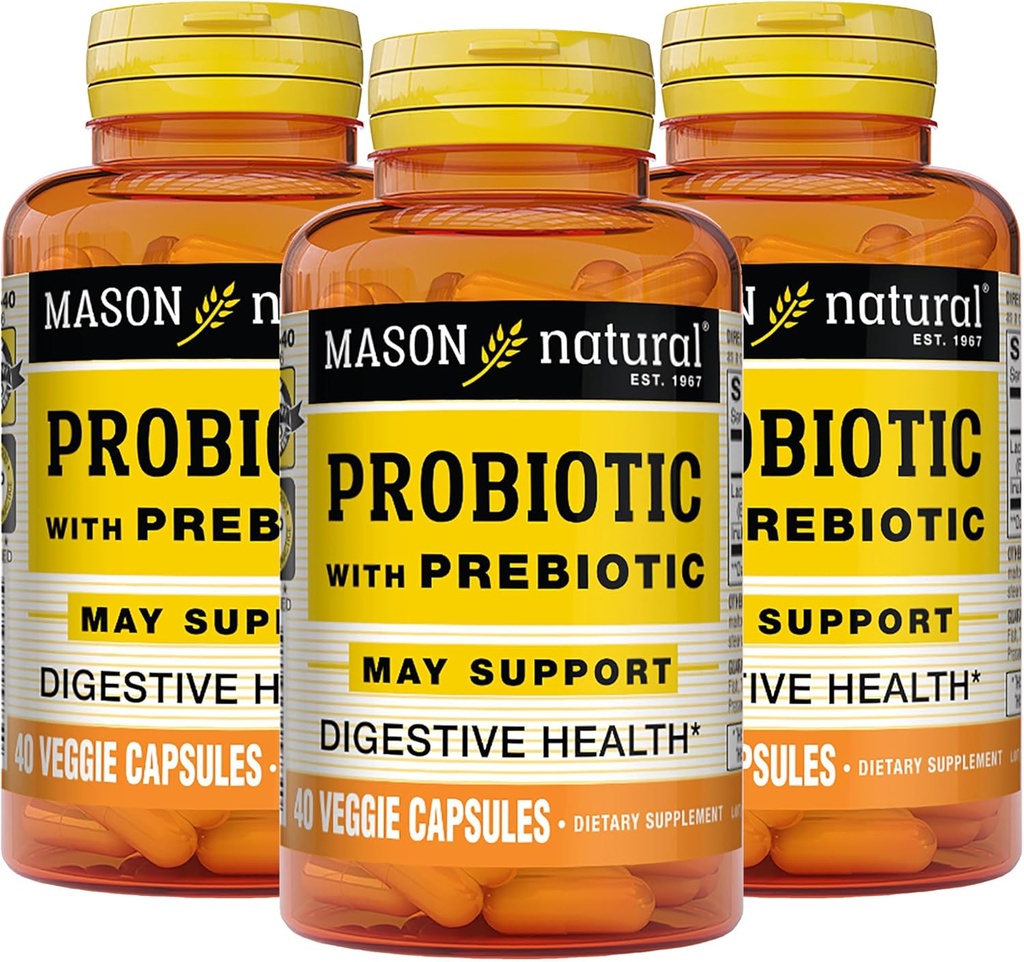 Mason Natural Probiotic s prebiotiko, 120 dan dobava za normalno digestivno funkcijo in izboljšano zdravje Gut, 3 paket