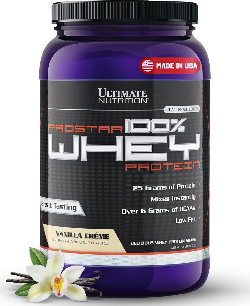 Ultimate Nutrition Prostar Whey Protein Powder Isolate, Vanilla - Low Carb, High Protein Powder Shake for Muscle Gain & Recovery - Nizko natrij, nizko naftni in keto Tub