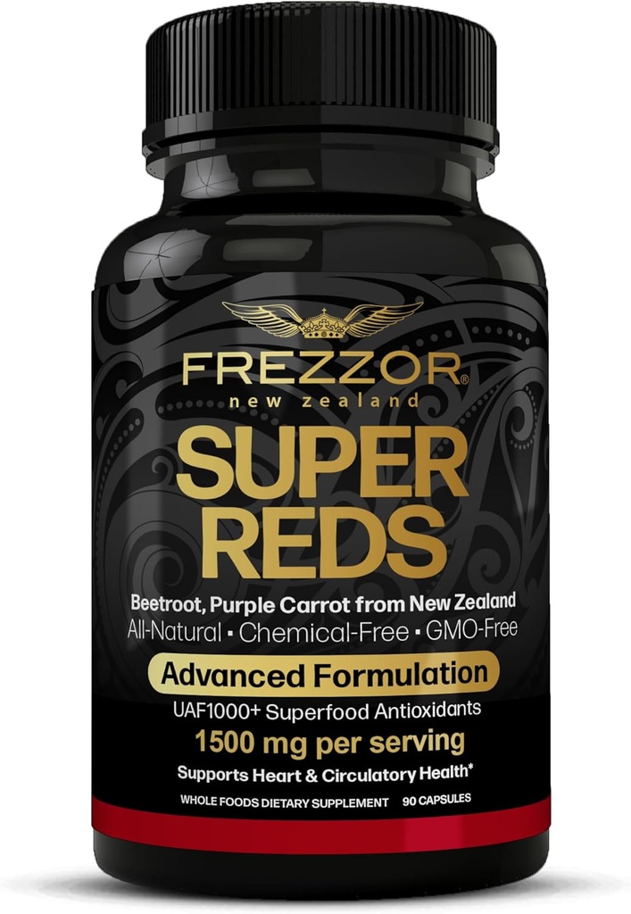 FREZZOR Super rdeče Kapsule z UAF1000+, Vse naravne Nova Zelandija Red Superfood Energija, Essential Red Fruits Zelenjava & Fies, Antioksidanti, Encimi, energijske dodatke, 90 Kapsule, 1 steklenica