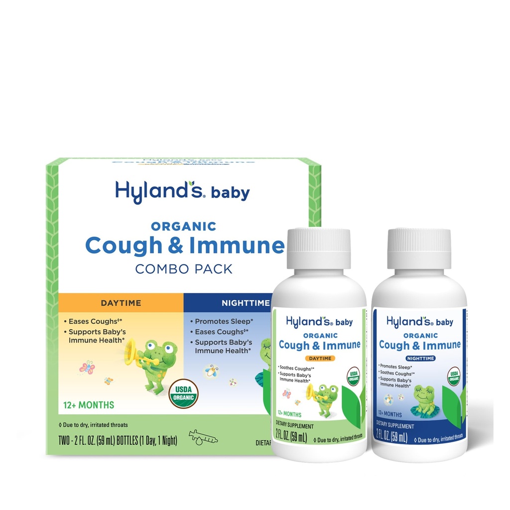 Hyland's Baby Organic Cough Sirup in Imunska podpora dan in noč Combo paket, lažje kašelj, podpira imuniteto, spodbuja spanje, dva 2 Fl Oz. steklenice (4 fl oz)