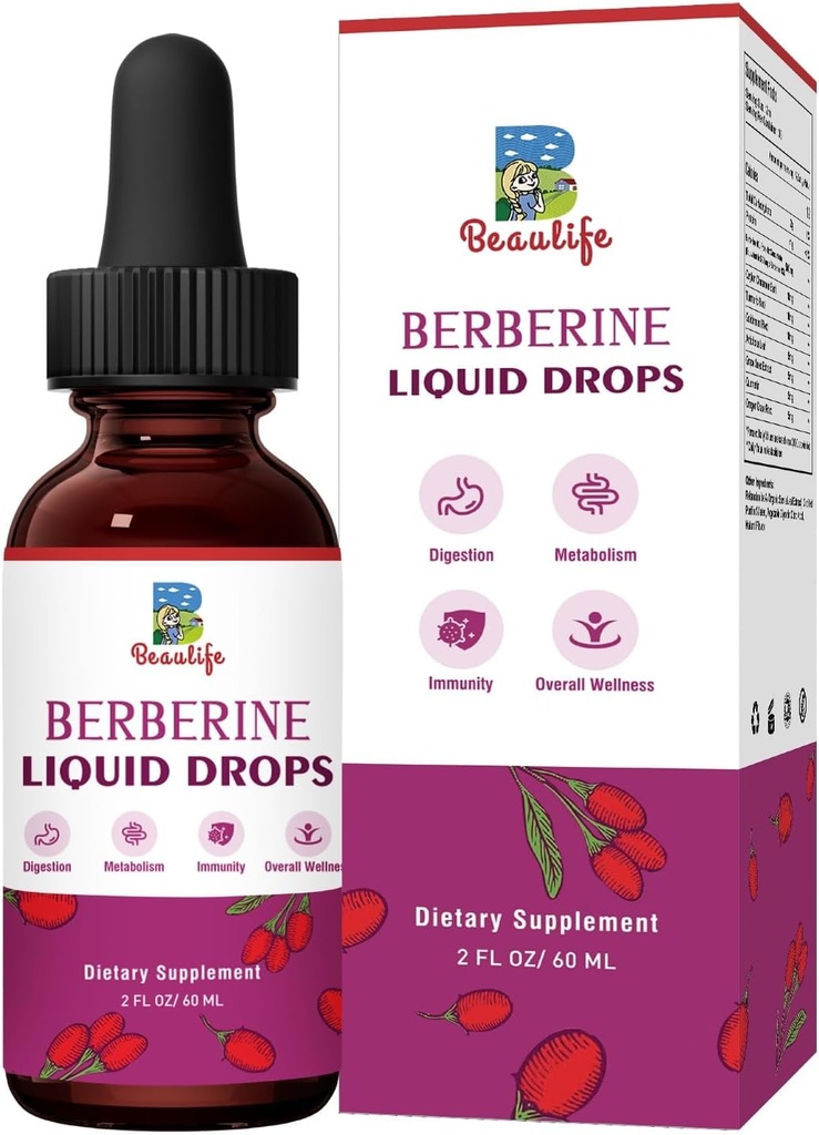 Berberine HCL Supplement - Berberine tekoče kapljice z Goldenseal Root, Artichoke Leaf, Ceylon Cinamon, Berberine Veggie Supplement for Immune, Digestion System in Heart Health Support