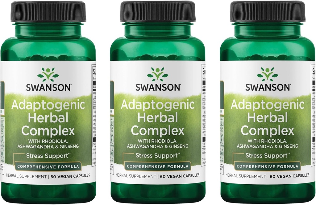 Swanson Rhodiola Ashwagandha Ginseng Complex Mood Energy Imunska funkcija Živčni sistem Stres Support Adaptogen Herb Supplement 60 kapsul (3 pakiranja)