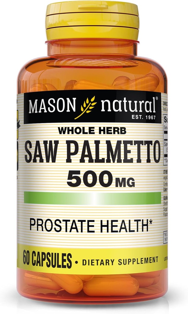 MASON NATURAL Saw Palmetto 500 mg, podpira zdravje prostate in delovanje urina, 60 kapsul