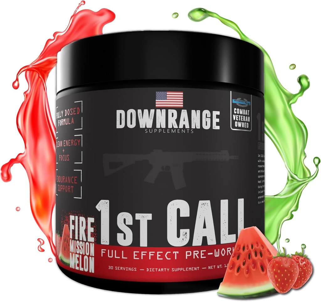 DownDownRange 1st Call Pre Workout Powder, Preworkout za moške in ženske, Aminokislina Beta Alanin & kofein za pump, Energy and Focus Support, 30 Strewberry Watermelon