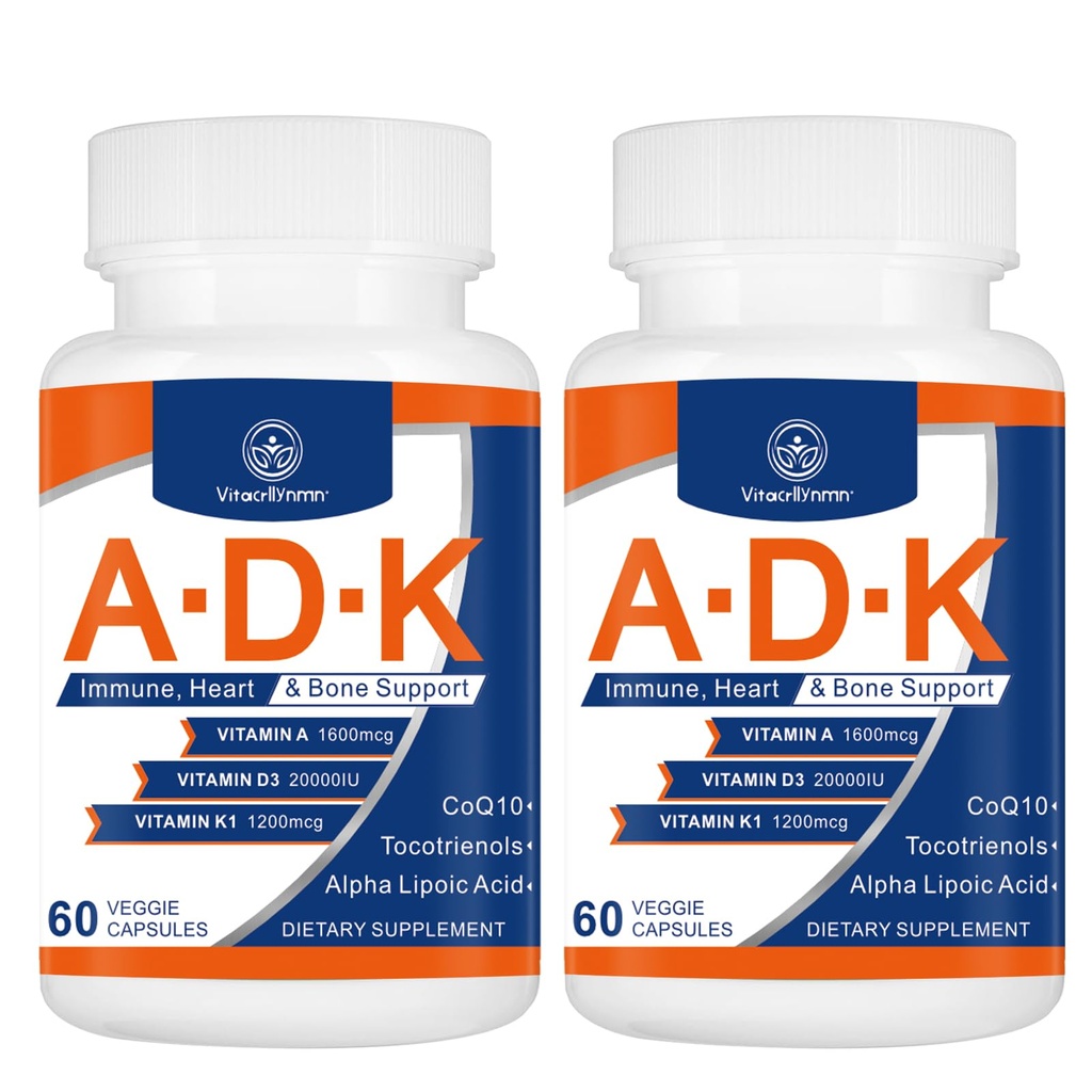 ADK dodatek za vitamine 20000 i.e. - vitamini visoke jakosti A, D3 in K1 za srce, zdravje kosti in podporo imunske podpore Vitamin ADK 120 Kapsule