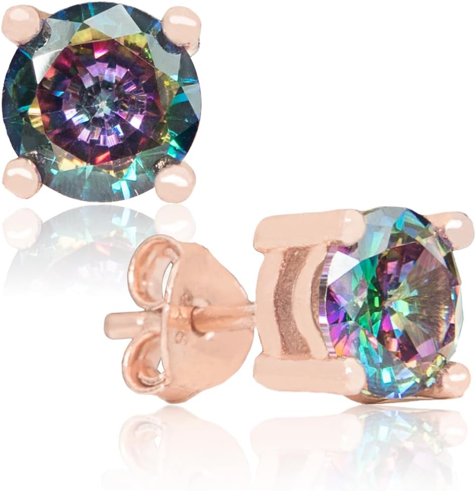 Ročno izdelana vrtnica zlato Plated Natural Mystic Topaz Sterling srebrni kol uhani