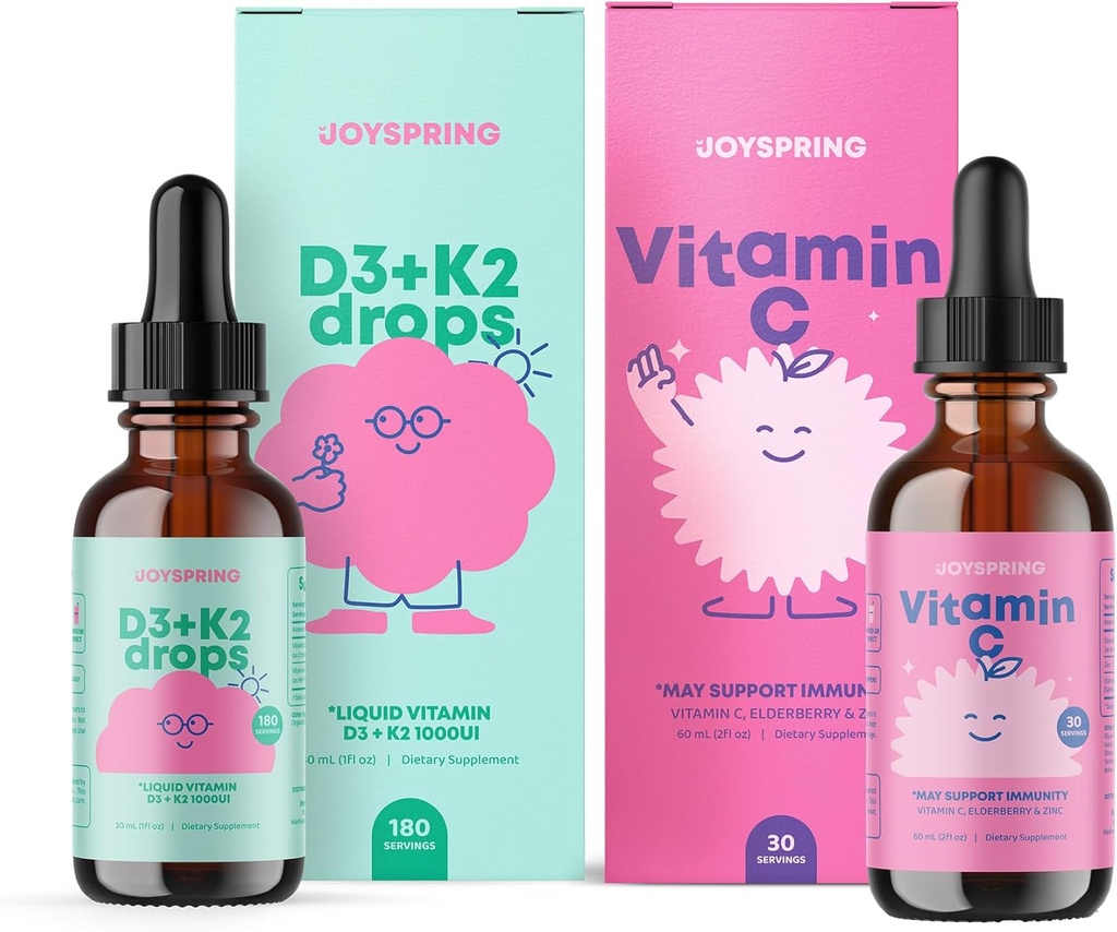 JoySpring Vitamin C + Starejše kapljice + Cinkovi dodatki za otroke Imunska podpora in vitamin D Kapljice za imuno podporo in zdravje srca