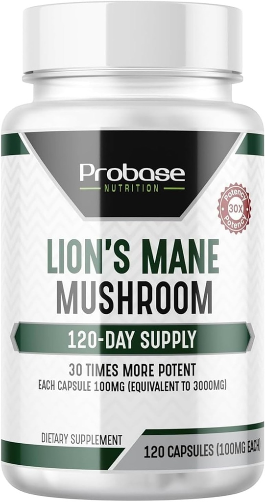 Probase Nutrition Lions Mane Supplement Kapsule 30x Potency Extract Gobe Dodatek 4 Mesec Dobava 120 Število