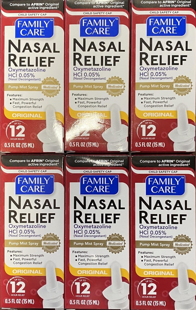 Assured Nasal Relief Spray, 12 ur Pump Mist Oxymetazolin HCL, 0,5 fl. Oz (6 pakiranje)