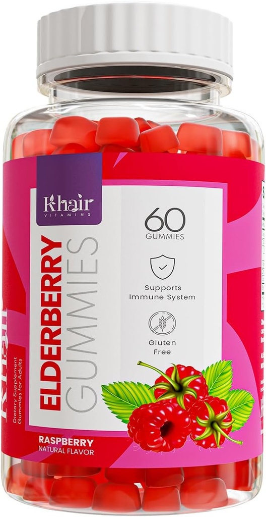 Khair Halal Elderberry Gumies - Super antioksidanti dodatek, povečuje imunitete in bori sezonske alergije - ne GSO, vegetarijanec, Gluten brezplačno, želatina brez in halal vitamini - 60 Gumies