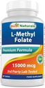 Najboljše naravne Metil Folate 15000 mcg (15mg) (Najbolj na voljo bio) 60 Tablete - Podpira funkcije celične formacije rast, možgani, spomin, kardiovaskularno zdravje (60 število (Pack of 1))