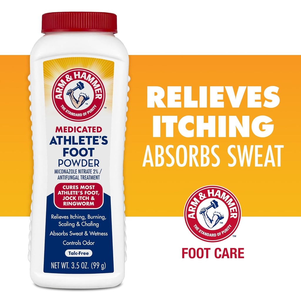 Arm & Hammer Athlete's Foot Powder - Antiglikalno zdravljenje za noge z Peaking Soda - Olajša rbenje, gorenje in Odor - Klinično dokazano Formula - 3.5 oz 4 Pack (4)