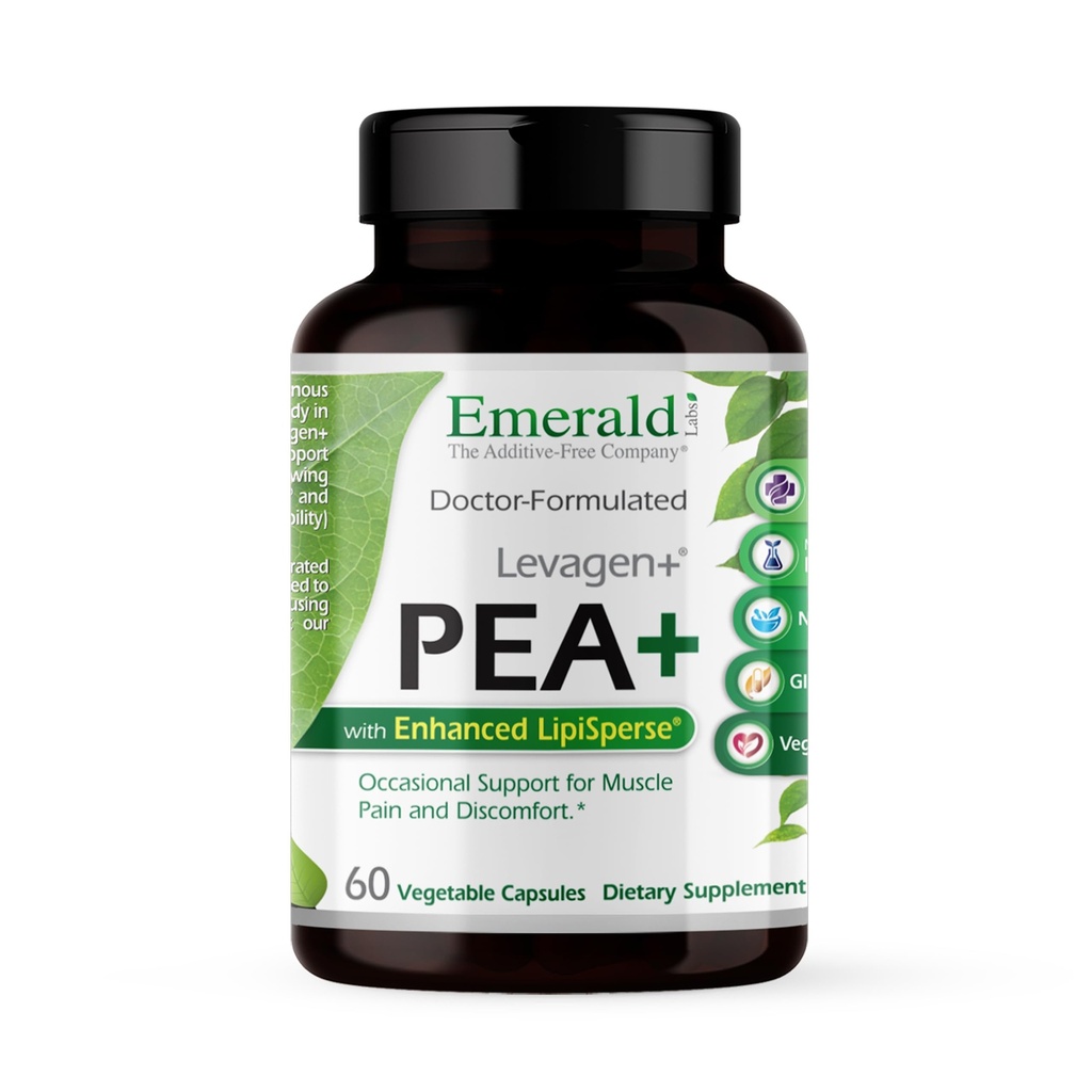 Emerald Laboratories Pea+ z zdravilom Levagen+ - podpora za zdravje sklepov in mišic z zdravilom Meriva Curcumin, OptiMSM & Levagen+ Pea* - ne- GMO, Vegan, brez glutena - 60 kapsul