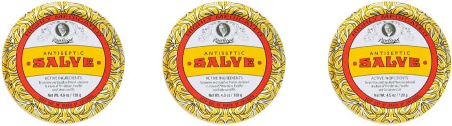 Rawleigh Antiseptični Salve Iconic Rumeni veliki kositer: 4,5 oz, večpotezno mazilo Soothes cuts, modrice, dražila, s Turpentin, Fenol, bombažno olje & Paraffin, Original Formula - Pack po 3