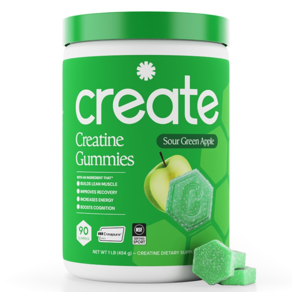 Kreatin Monohidrat Gumiji za moške in ženske - Boost Focus, Moč, in vzdržljivost, Anti-Melting Formula, Vegan, Gluten-free, Non-GMO, 1.5 Gram Kreatin na Gummy (Naše zeleno jabolko, 90 ct)