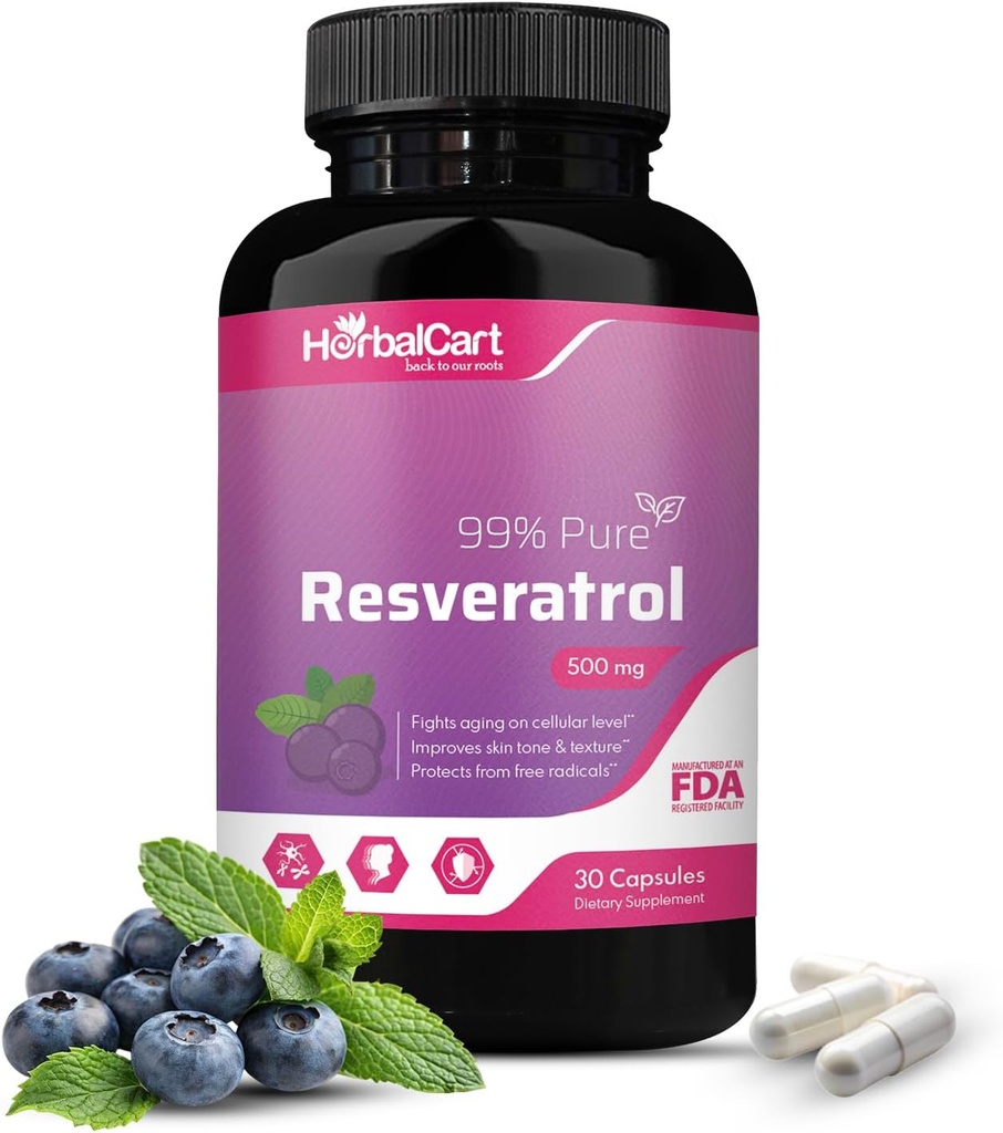 Pure Resveratrol 500mg – antioksidant, zdravo staranje in zdravje srca podporo